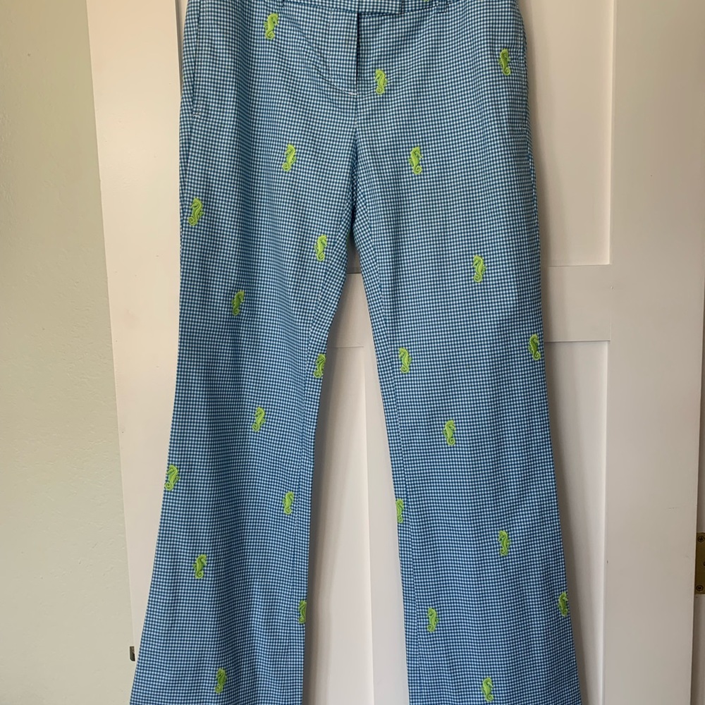 New without tags. RARE blue and whit gingham with seahorse embroidery